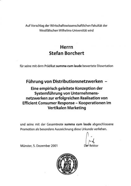 Dissertationspreis der Westfälischen Wilhelms-Universität Münster